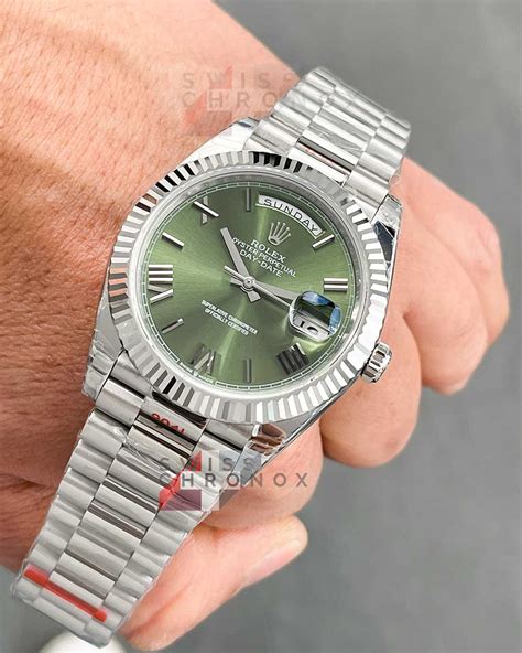 rolex day date white gold olive dial|Rolex Day-Date 40 price.